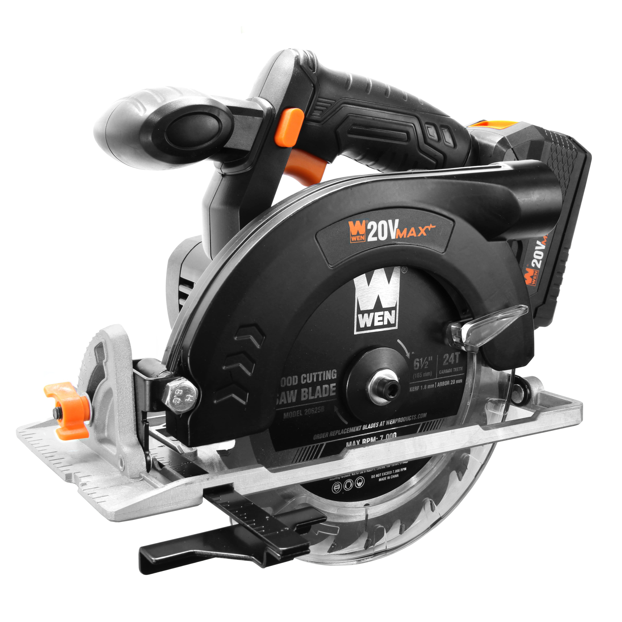 WEN Cordless Circular Saw - 20V Max, 6.5in. Blade, 4.0Ah Battery and Charger, Model# 20625